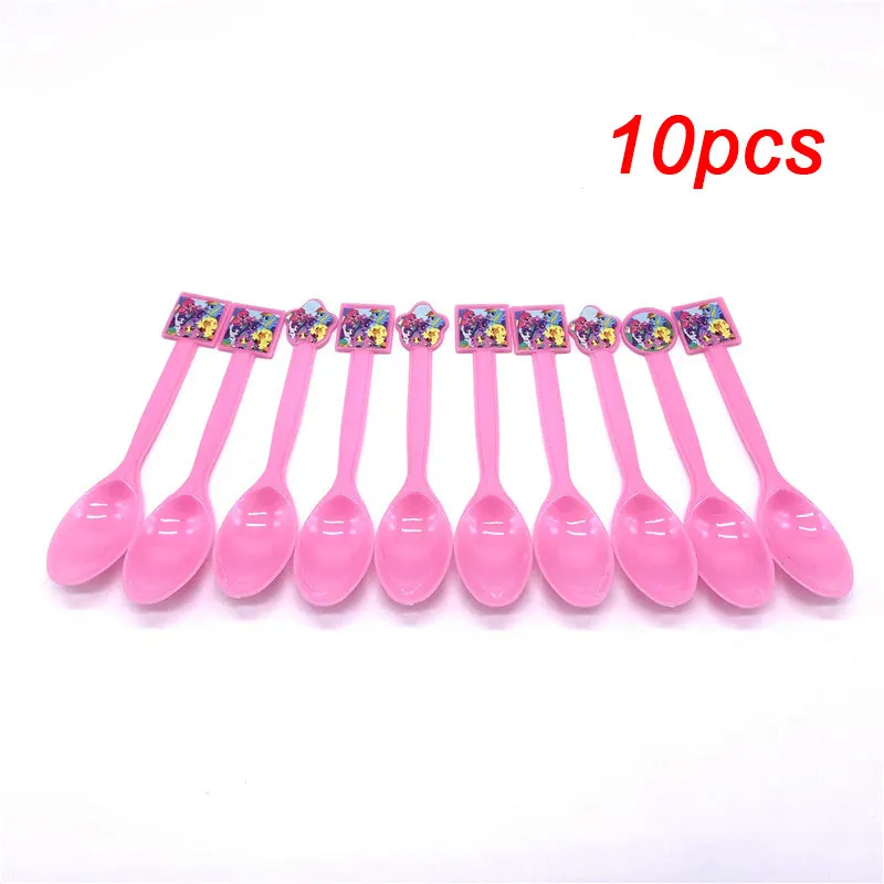 spoon-10pcs Украшения для дня рождения, Детские скатерти «Мой маленький пони», вечерние принадлежности, тарелки, шляпы, ножи, чашки, флаги, одноразовые столовые приборы, набор - Цвет: spoon-10pcs