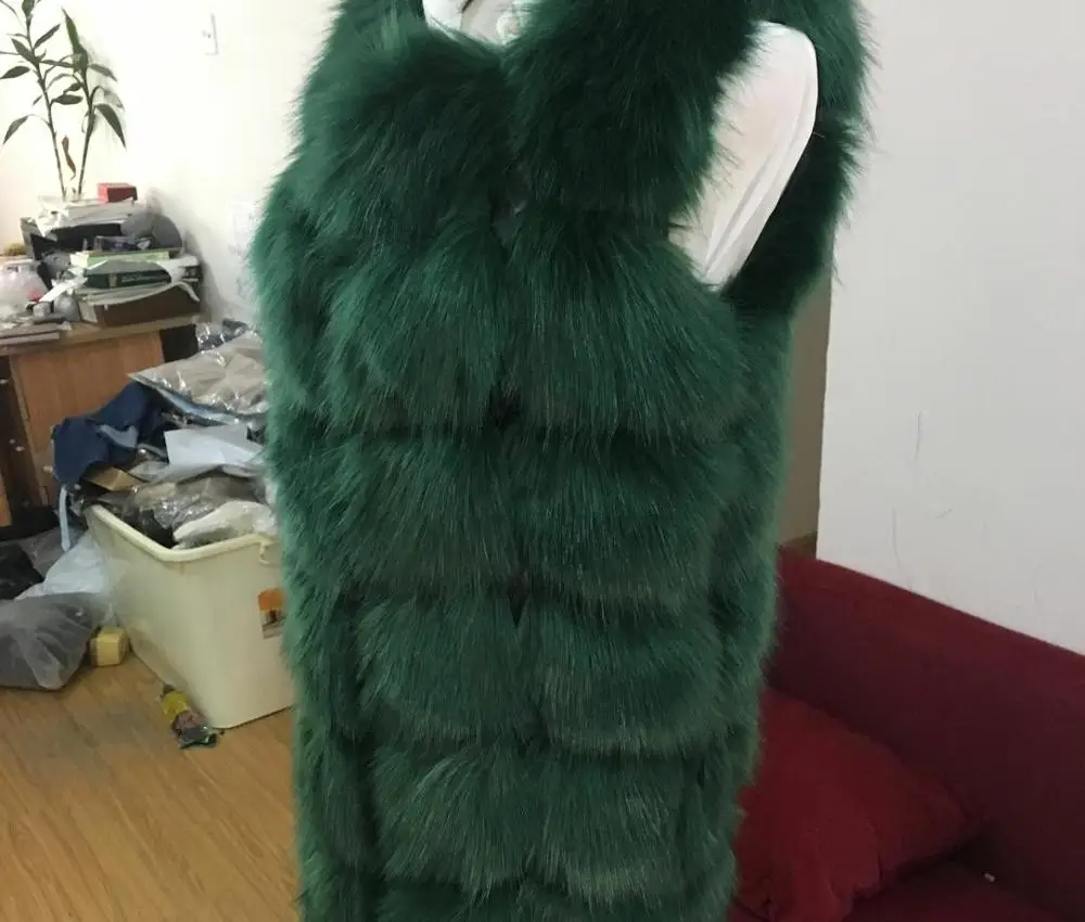 green Зимнее теплое пальто из лисьего меха, Модный женский жилет из искусственного меха, пальто из искусственного меха, Толстый жилет из лисьего меха, Colete Feminino, большие размеры, S-4XL, wj1124 - Цвет: green
