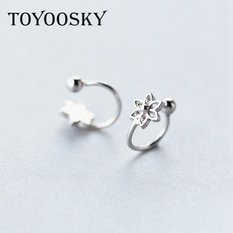TOYOOSKY 100% 925 Sterling Silver Jewelry Classic Super Flash Ear Buckle Flower Earrings AAA Zircon Clip | Украшения и аксессуары