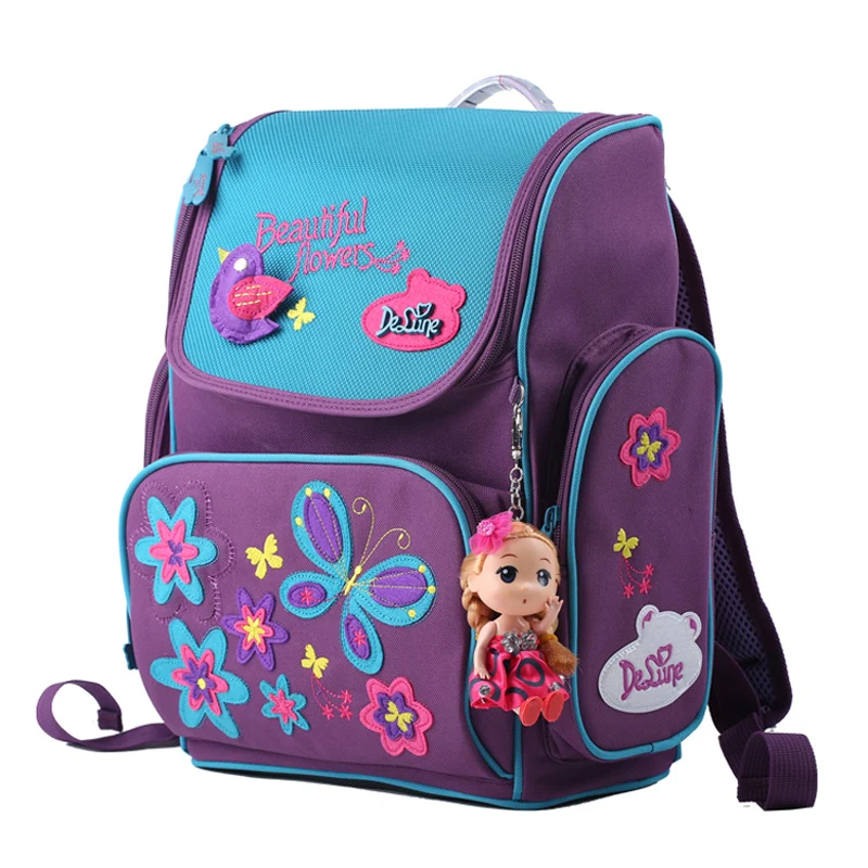 Delune Школьные ранцы для Обувь девочек бренд дети рюкзак высокое качество Bookbag