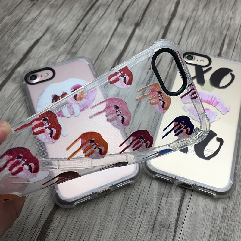 Airbag Anti-knock Case For iPhone 6 6s 6Plus Red Lips XO Cover Back 7 7Plus Clear Soft TPU Capa Coque |