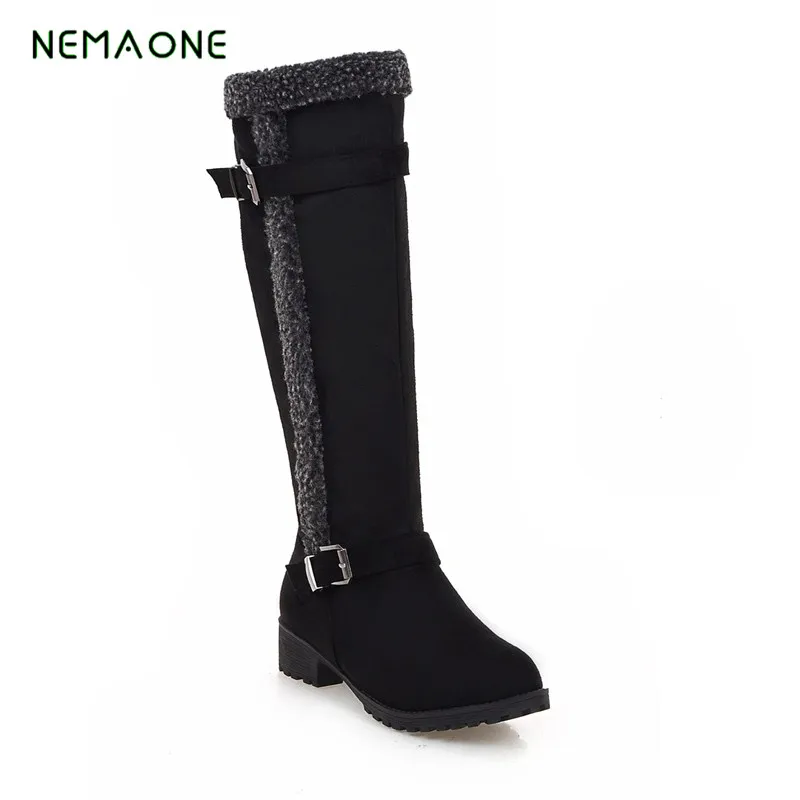 NEMAONE/ г., новые модные зимние женские сапоги до колена на меху на высоком каблуке теплая женская обувь модные зимние сапоги на танкетке