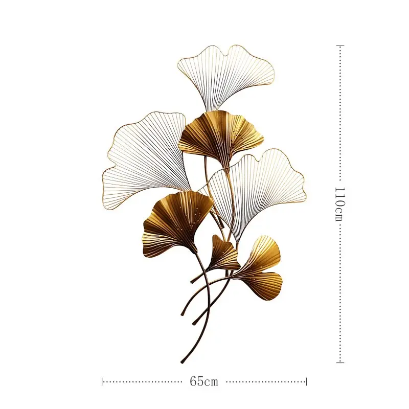 Золотой Китайская кованая Роскошная настенная подвесная стена Ginkgo, украшение для гостиной, диван, задний план, отделка крыльца под фреску, Фреска, орнамент R629 - Цвет: Золотой