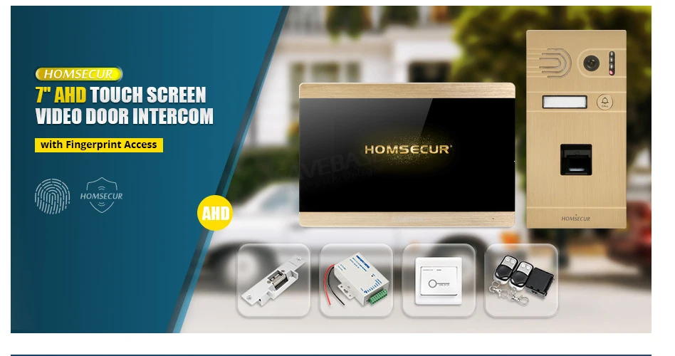 HOMSECUR " 4 провода видео домофон система с IP65 отпечатков пальцев разблокировка камера Обнаружение движения сбой безопасный замок дистанционного разблокировки