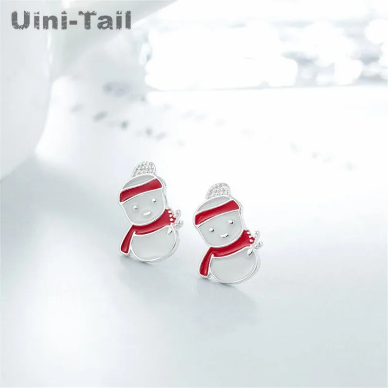 Uini-Tail hot new 925 sterling silver cute red scarf snowman stud earrings Korean fashion trend small fresh jewelry GN462 | Украшения и