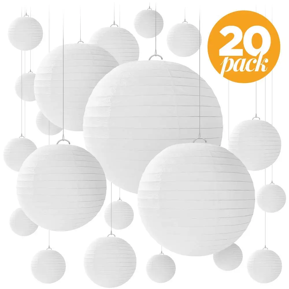 

20 Pcs/set White Chinese Paper Lampion Lanterns Assorted Sizes Round Wedding Favor Birthday Baby Shower Party Hanging Decoration