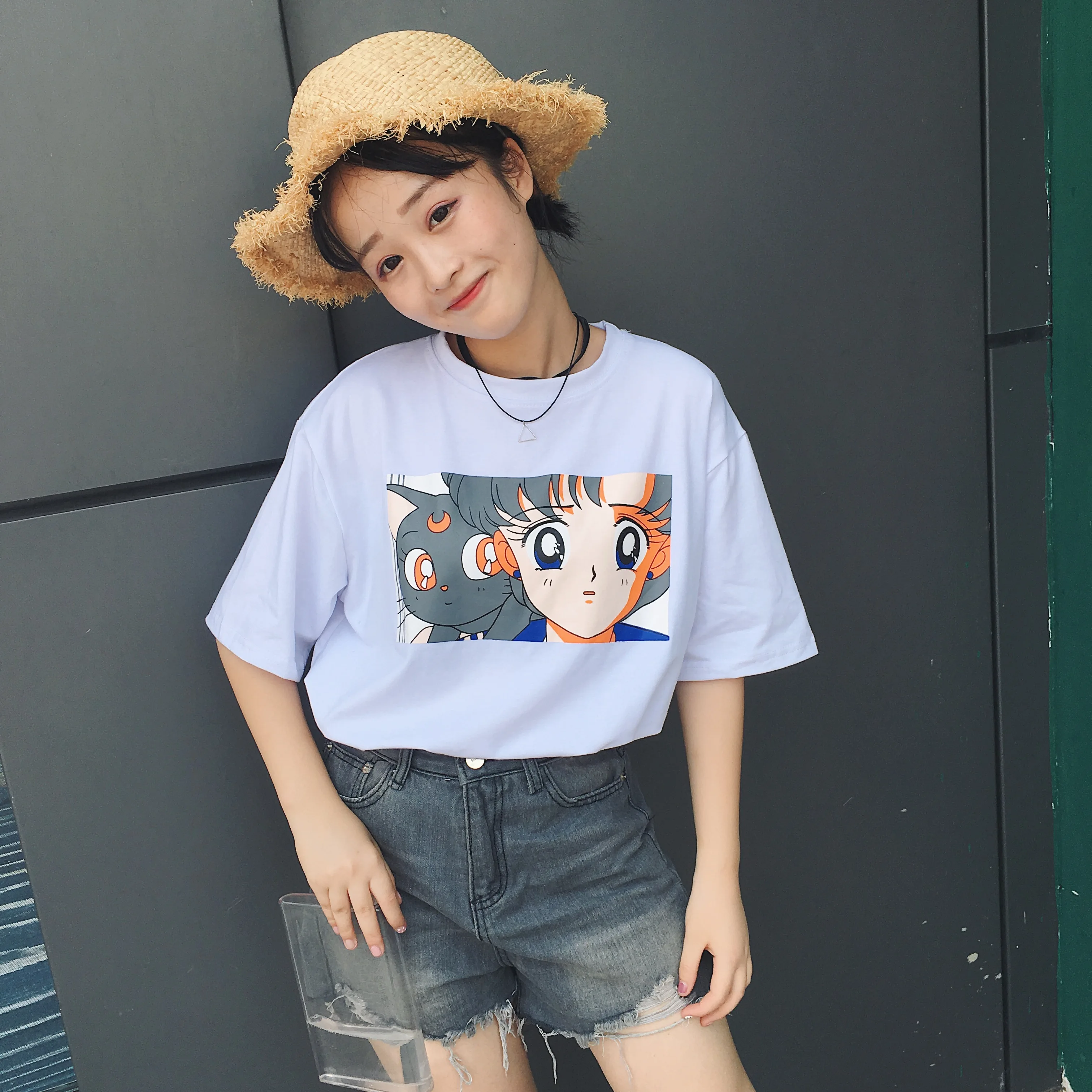 Женские футболки 2021 летние женские в Корейском стиле Ulzzang Harajuku с мультяшным