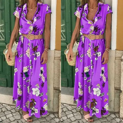 Женское длинное пляжное платье рубашка Boho элегантный вечерний сарафан с