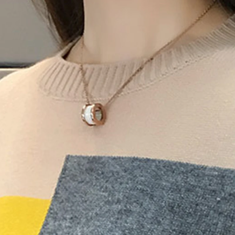 

2020 Pullovers Sweaters Women Loose Autumn Winter New Korean Version Round Neck Stitching Long-Sleeved Knit Bottoming Shirt Q82