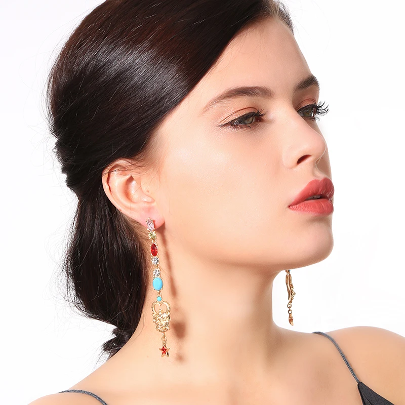 Серьги женские длинные и короткие из искусственного стекла с