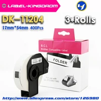 3 roll compatible dk 11204 label 17mm54mm compatible for brother label printer all come with plastic holder 400pcsroll