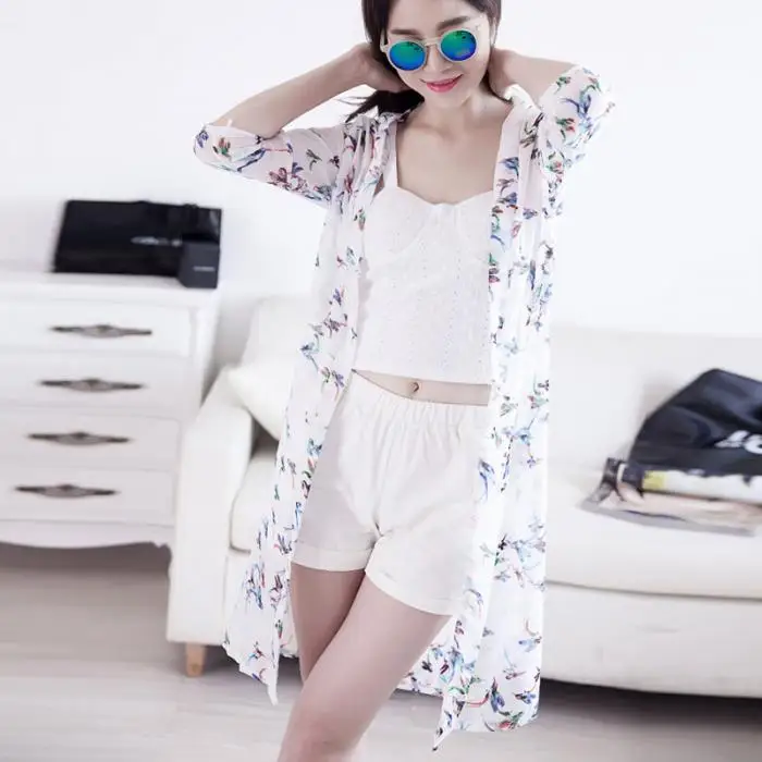 Blusas Mujer De Moda, новинка, женская летняя шифоновая блузка, Повседневный Кардиган-кимоно, Длинные Блузки, Солнцезащитный топ размера плюс