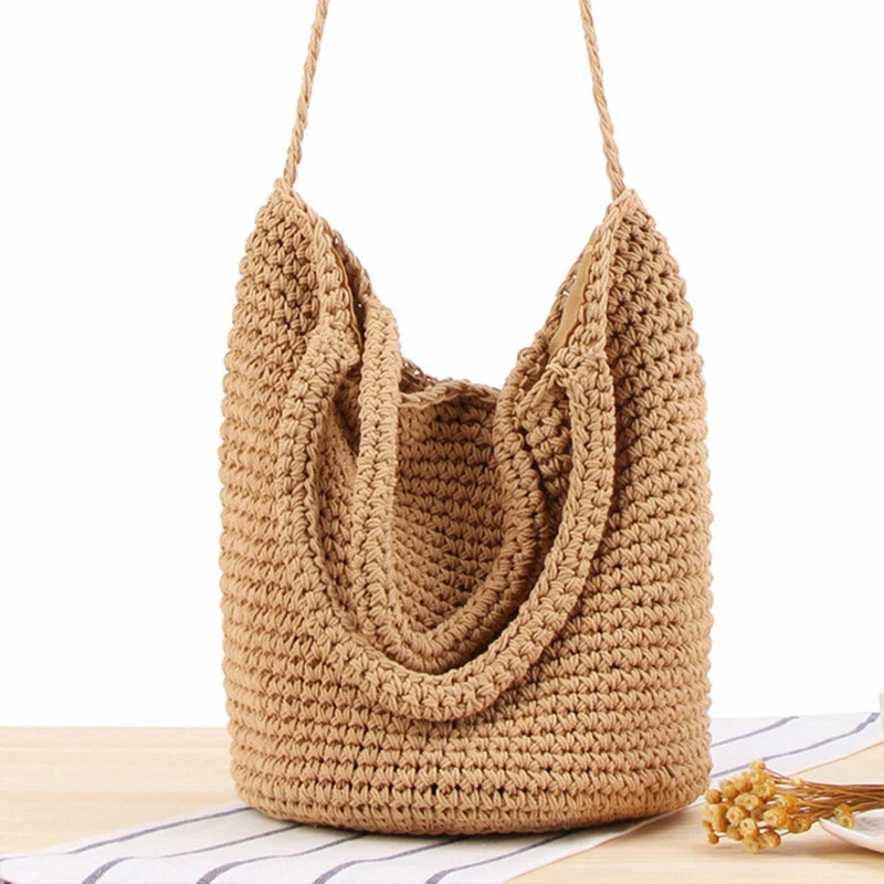 Women Sen Versatile Shoulder Shackle Woven Bag Bohemian Holiday Straw Bag(Beige) | Багаж и сумки