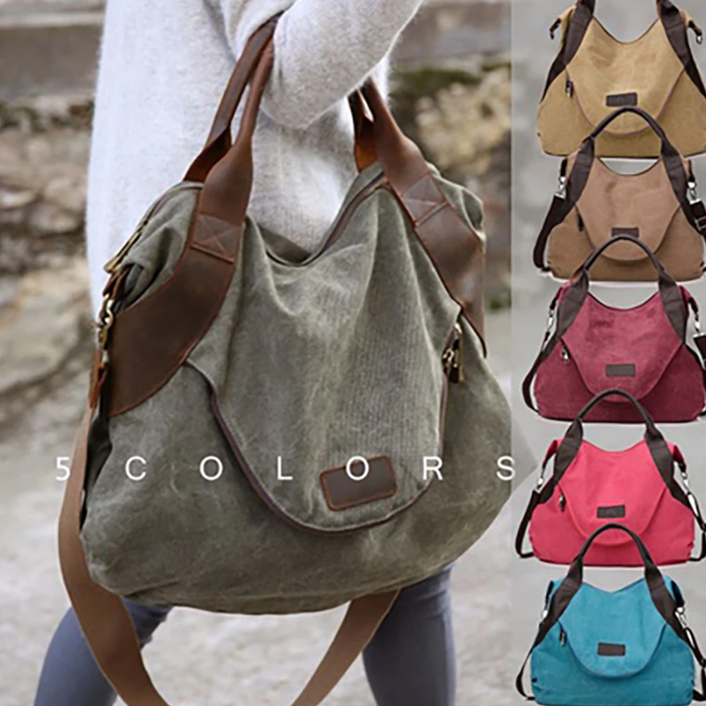 

Women Large Pocket Casual Tote Shopping Bag Handbag Shoulder Messenger Bags Canvas Leather Capacity Bags For Women