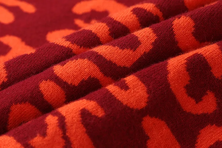 Женский свитер пуловер вязаные топы красный толстый леопардовой расцветки