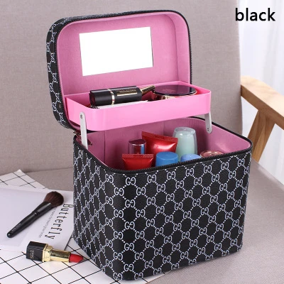 Large Black Новинка, Большая вместительная косметичка из искусственной кожи, органайзер для женщин, косметичка, косметичка, сумки для туалетных принадлежностей, многослойная коробка для хранения, портативный чемодан - Цвет: Large Black