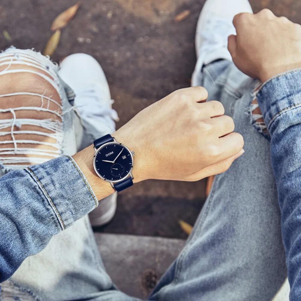 DOM мужские часы роскошные стильные спортивные водонепроницаемые кварцевые