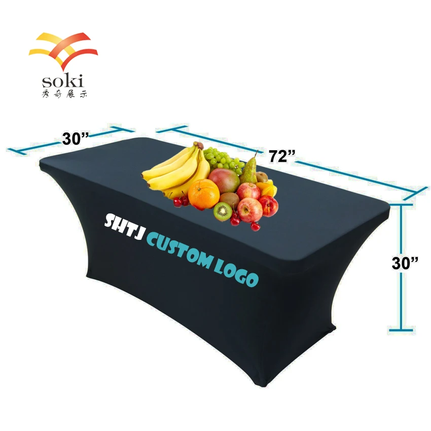 Скатерть из черного спандекса с вашим логотипом 6 футов/Натяжная скатерть