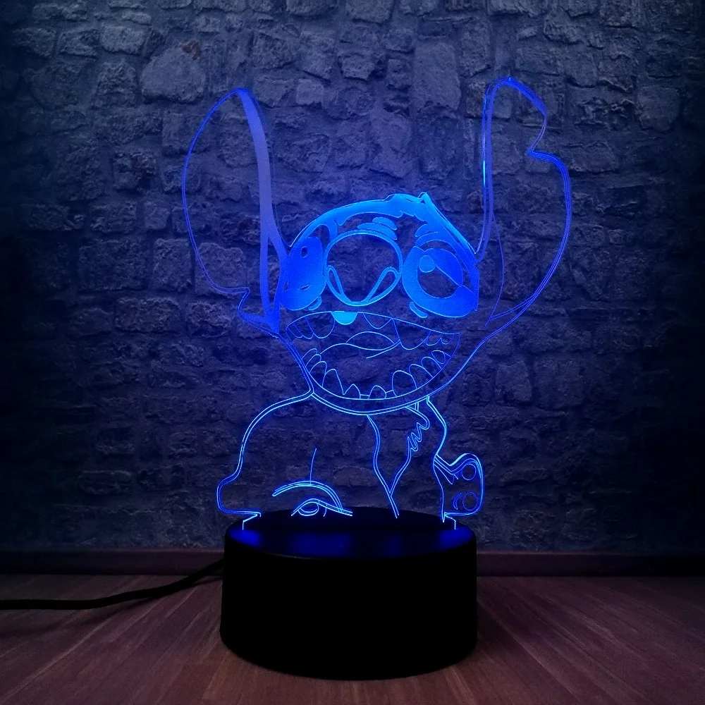 Забавный мультяшный стежок смех 3D светодиодный Ночник светильник RGB ing 7 цветов