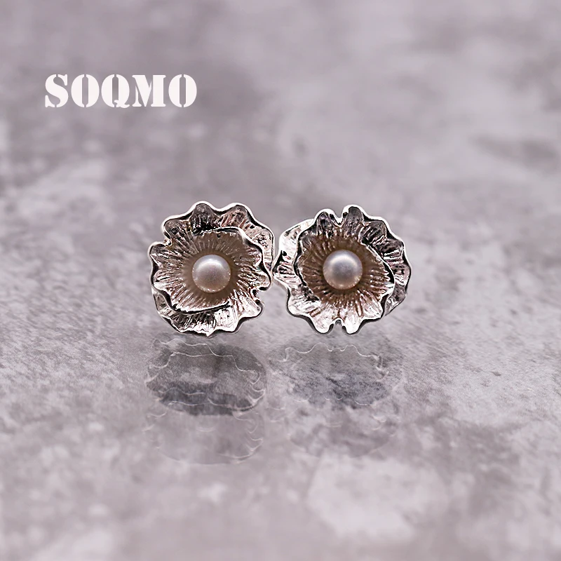 Женские серьги из серебра 100% пробы с цветком и искусственным жемчугом | Украшения