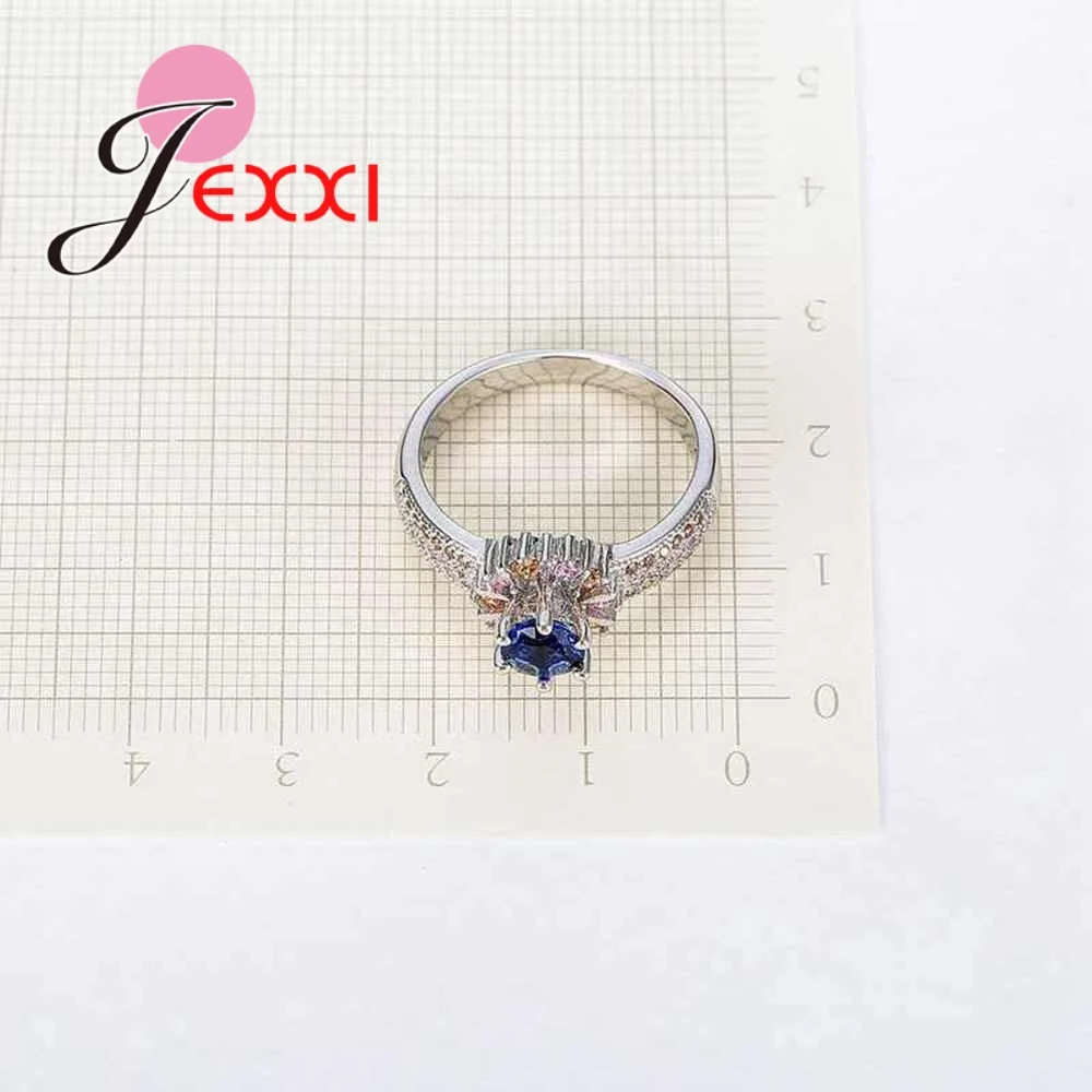 

Top Quality 925 Sterling Silver Rings For Women AAA Blue Colorful Round Cubic Zirconia Finger Rings For Party