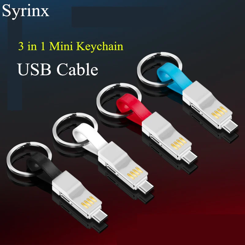 3 в 1 Мини брелок USB кабель type C Micro для samsung Xiaomi зарядный usb IPhone X Xs 8 7 6 S Puls|Зарядные