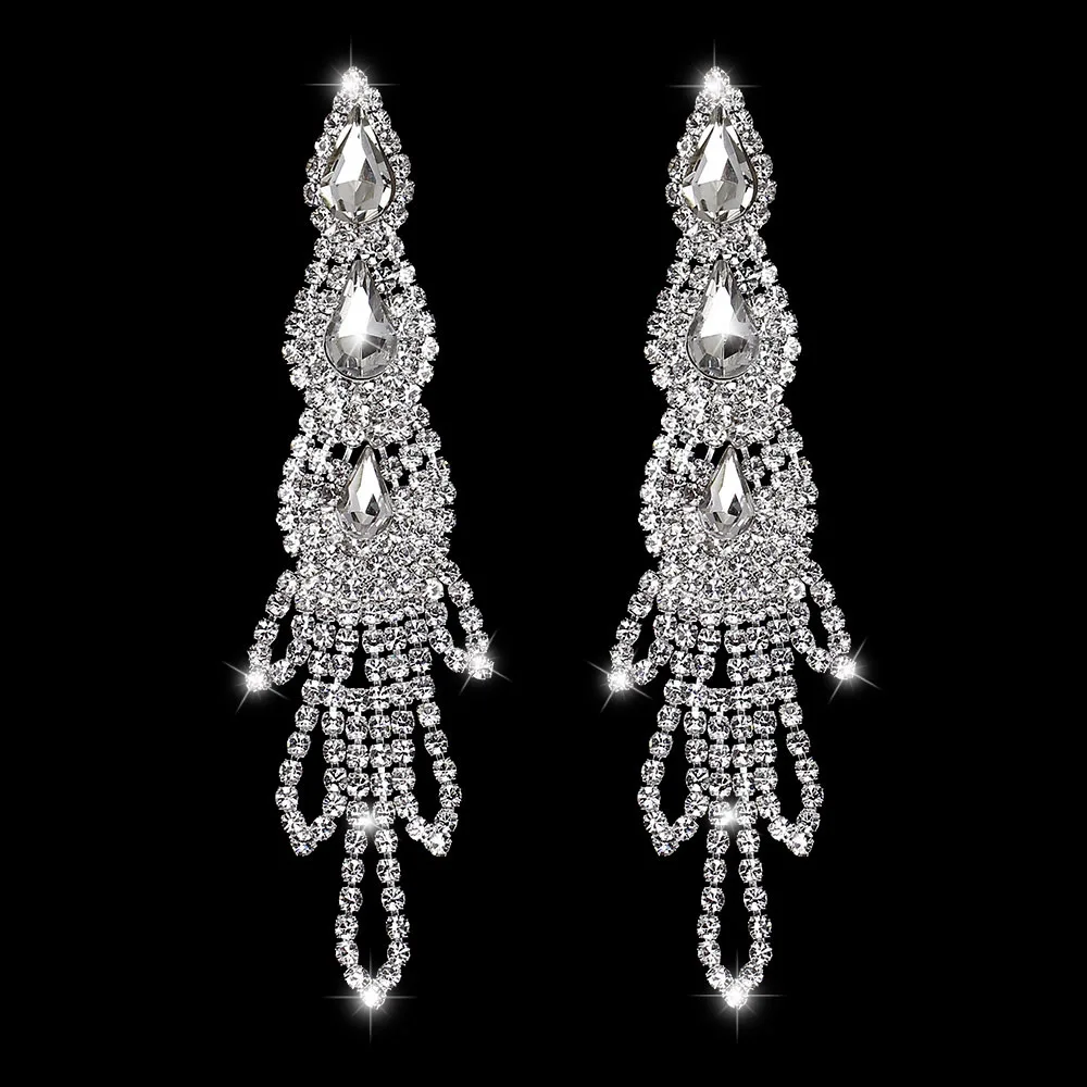 style 24--10cm TREAZY, Длинные свадебные Висячие Серьги серебряного цвета с кристаллами для женщин, стразы, кисточки, висячие серьги, подарки для невесты, вечерние ювелирные изделия - Окраска металла: style 24--10cm
