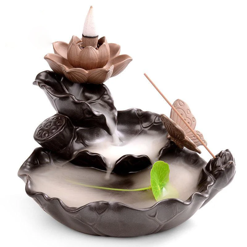 

Traditional White Ceramic Buddha Hand Smoke Waterfall Lotus Incense Holder Buddhist Home Decor Quemador De Incienso Porta Incens