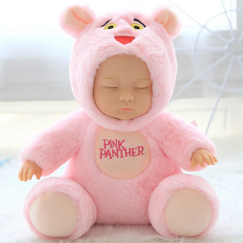 pink leopard 17 см силиконовая кукла-Реборн, плюшевые спящие детские игрушки, чучело, мультяшная детская кукла, игрушка для девочек, подарок принцессы, стиль сидения - Цвет: pink leopard