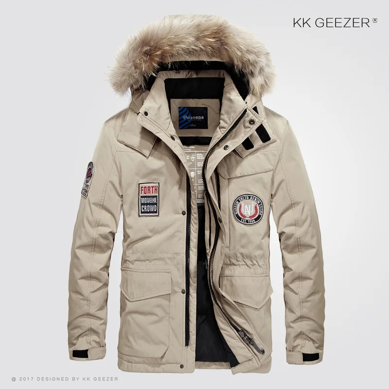 Зимняя куртка Мужская пуховик Водонепроницаемая большого размера 80% Белая утка с