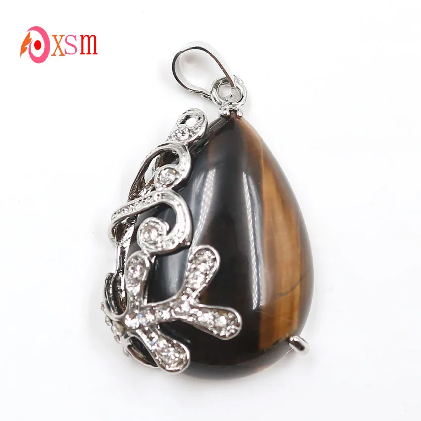 

xinshangmie 10PC Wholesale Natural Crystal Amethysts Tiger Eye Stone Rose Pink Quartzs Water Drop Pendants Women Jewelry