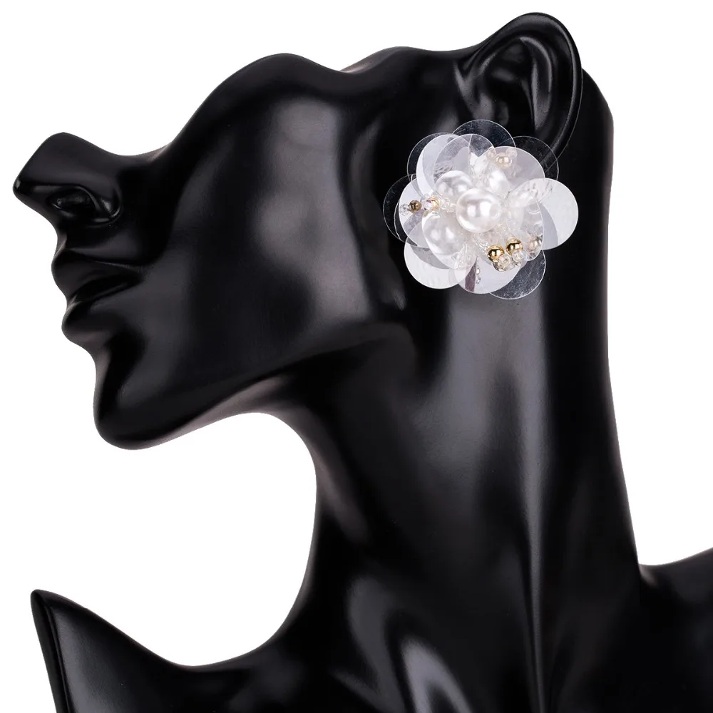 Модные Розовые белые серьги с блестками в форме цветка для женщин Модная