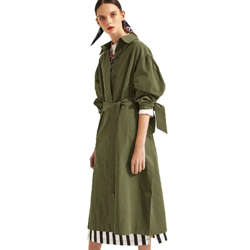 Darcydebie Autumn Women Sweet Turn-down Collar Waist Lace-up single-breasted Side Forking Office Lady Slim Long Trench Coat | Женская