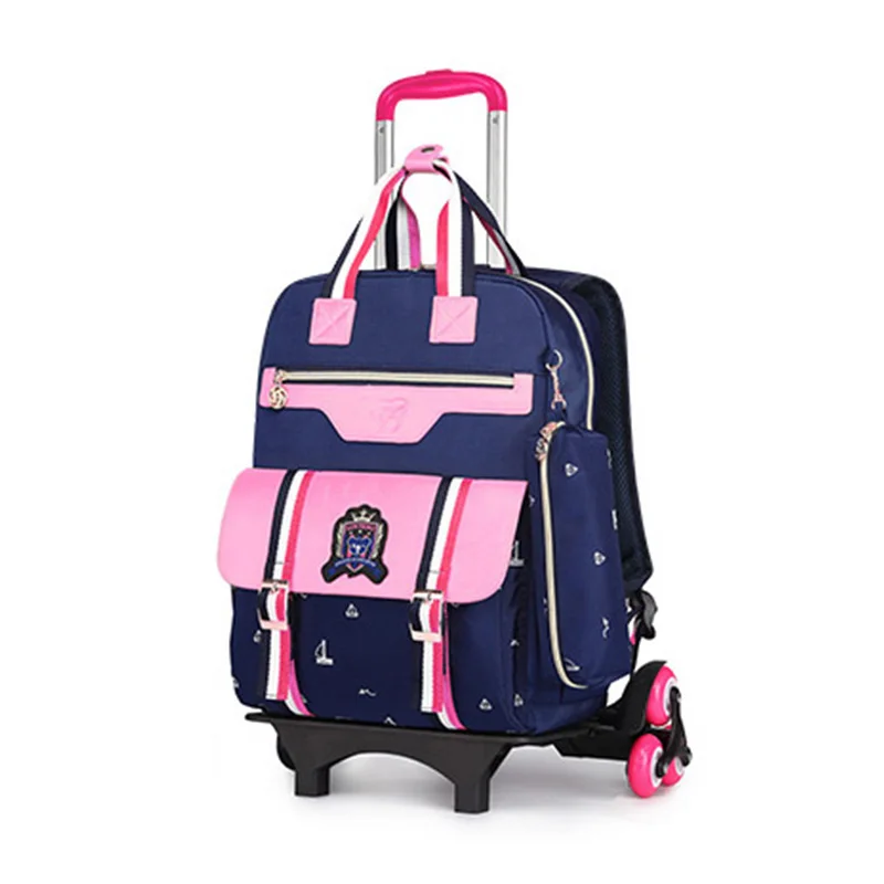 Kids Backpack with Wheels Wheeled Backpacks School Bag Children School Bags Trolley - Цвет: Pink