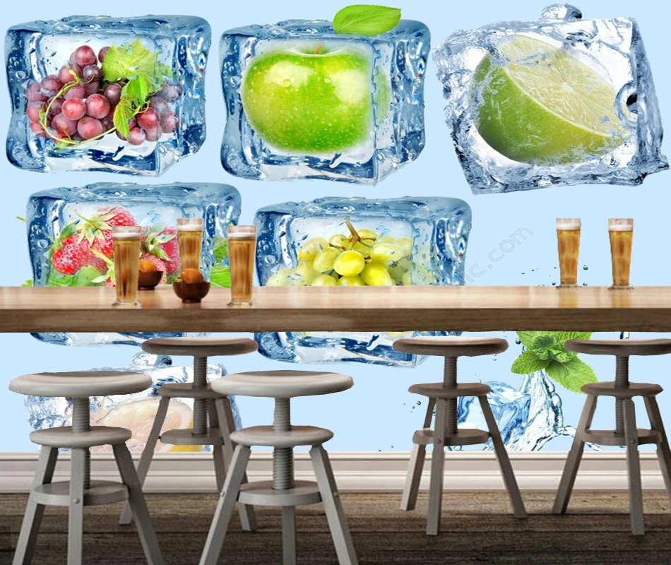 Современные фото обои фрукты внутри кубики льда 3d креативная естественная
