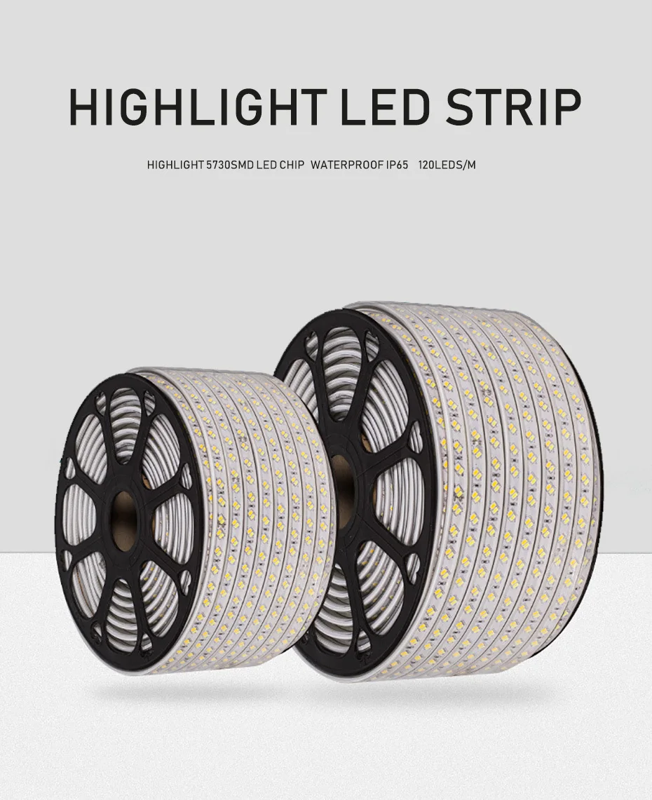 Гибкий светодиодный светильник AC220V SMD5730 120 светодиодный s/m водонепроницаемый IP67 Светодиодный светильник с европейской вилкой питания 1 м/2 м/3 м/8 м/10 м/12 м/20 м