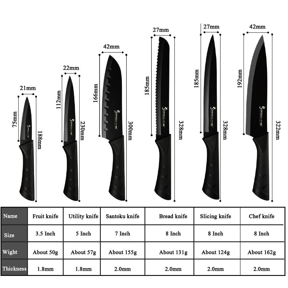 Sowoll 8 ''Держатель ножей из нержавеющей стали 8 шт. набор кухонных ножей для приготовления пищи шеф-повара для нарезки хлеба Santoku нож для очистки овощей точилка