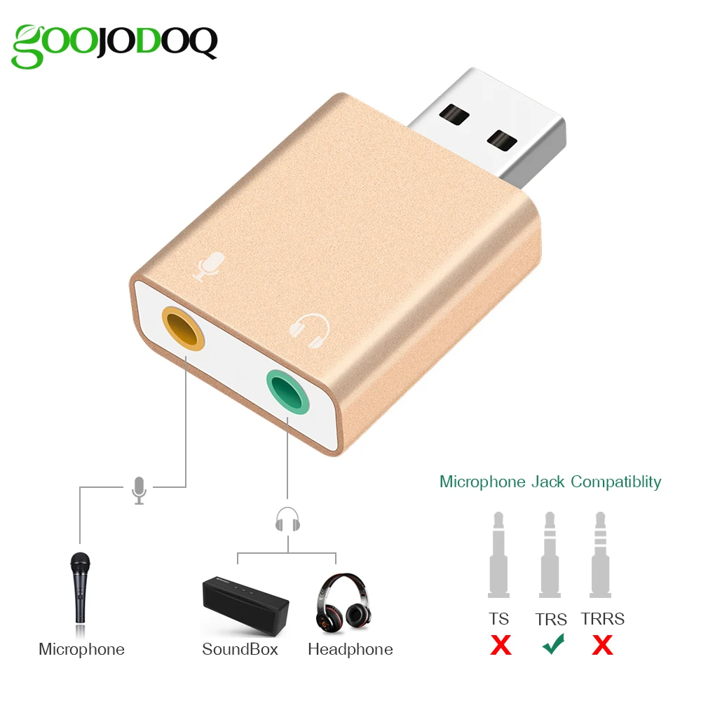GOOJODOQ алюминиевый 7,1 канальный USB внешний стерео звуковой адаптер для Windows XP 7 8 10 Android Linux и Mac Plug and Play