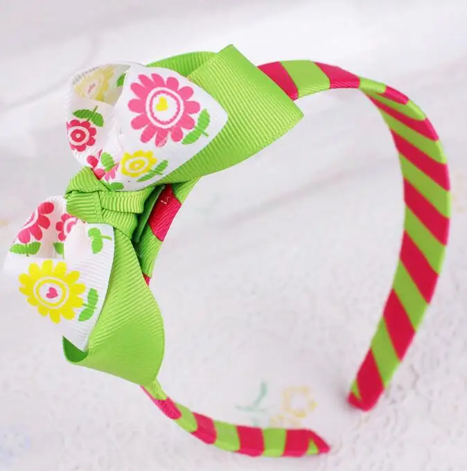 

12pcs Free Shipping Daisy Flower Ribbon Bow Two Layers Twisted Hairbow with Headband Spring Headband