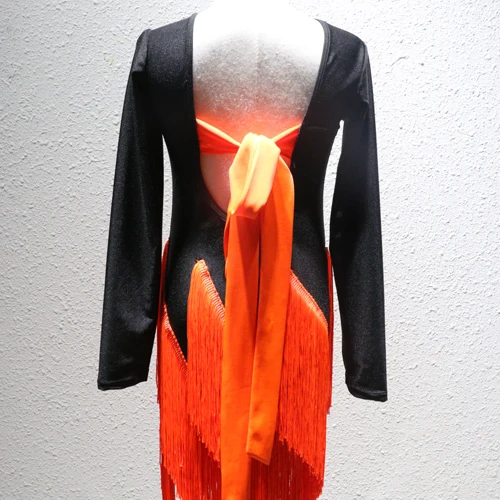 Платье для латиноамериканских танцев с бахромой оранжевого цвета|latin dress for girl|latin