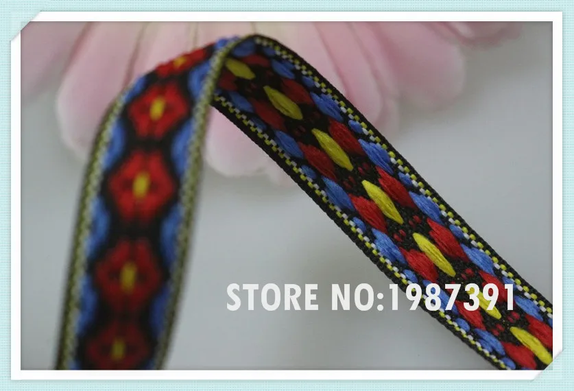 20 ярдов/партия ширина 1 4 см тканая жаккардовая лента синий фон красный узор для