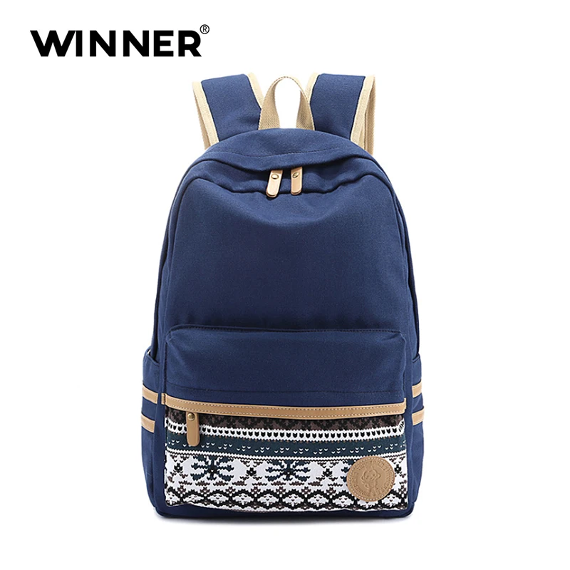 Победитель в Корейском стиле печати холст рюкзак студент Школьные ранцы для