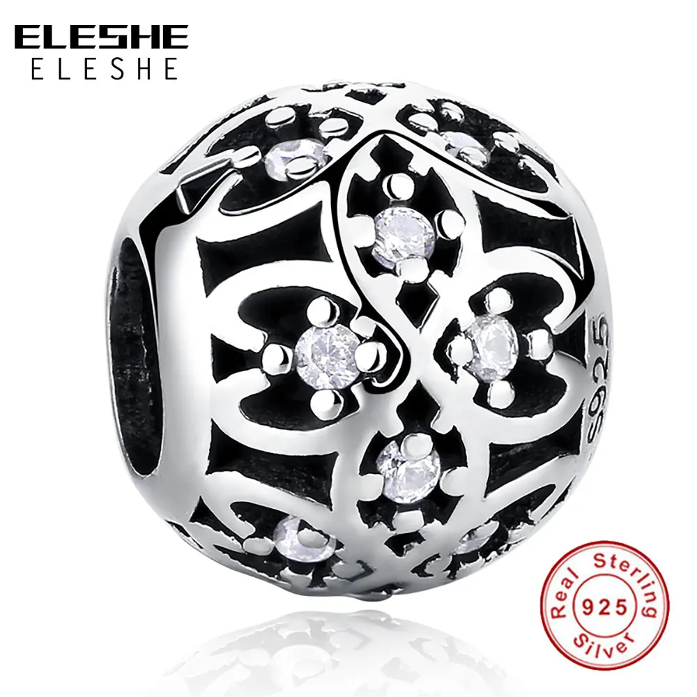 

ELESHE 925 Sterling Silver Vintage Flower Hollow Bead Fit Original Charm Bracelet Necklace Accessories DIY Jewelry Gift