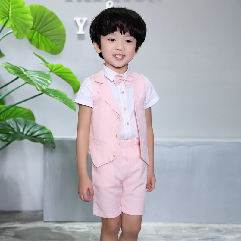LUOBOBEIBEI Boy Kids Clothes Child Casual Set Spring Summer Baby Formal 4 Pcs Vest Shirt Pant |