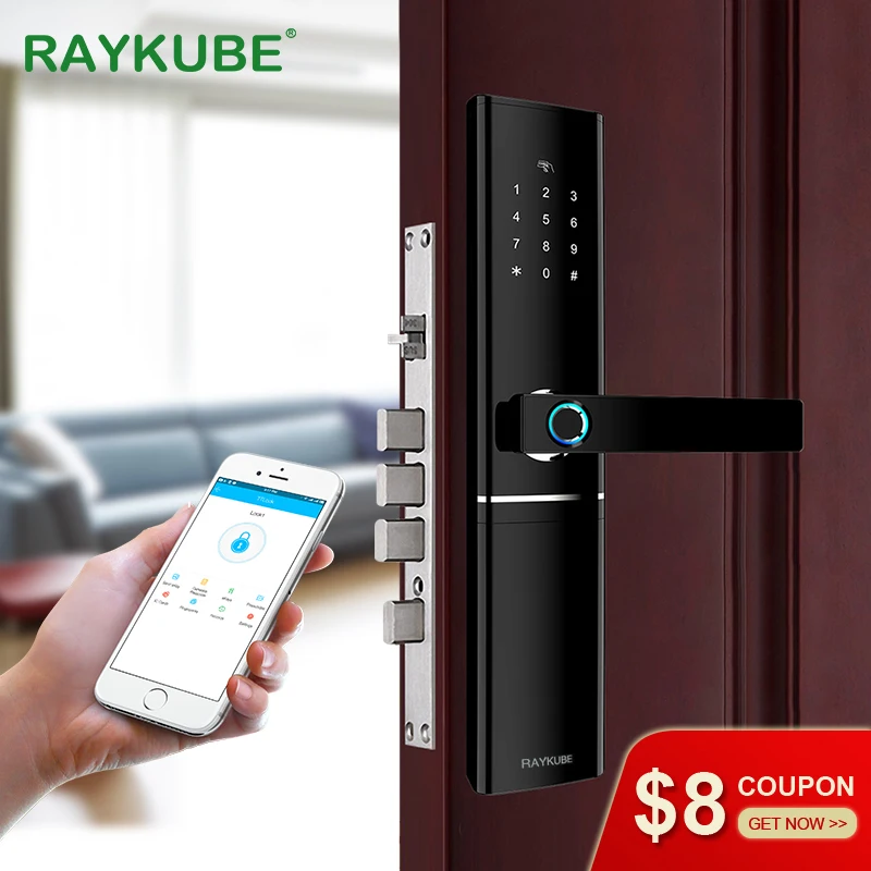 RAYKUBE FPC отпечаток пальца умный дверной замок интеллектуальный электронный замок проверка отпечатков пальцев с картой паролем приложение разблокировка R-FK1