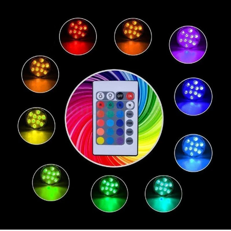 Светодиодный подводный ночник RGB 10 16 цветов аккумулятор + 24-клавишный