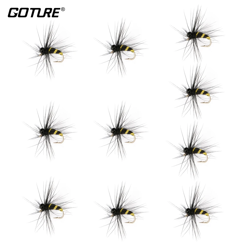 

Goture 10PCS/Set Insect lures Fly Fishing Lure/Files Trout Nymphes Salmon Bait Fly Hooks Fishing Tool 1.41cm With Hard Feather