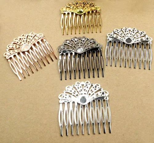 55*60mm Blank Hair Comb Bride Accessories 10 Teeth Wedding Jewelry Party Retro Filigree Flower HairComb DIY Findings | Украшения и