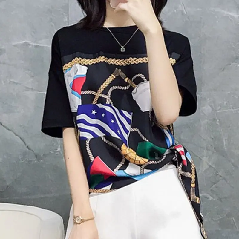 Летняя футболка женская уличная белая с принтом в Корейском стиле свободные