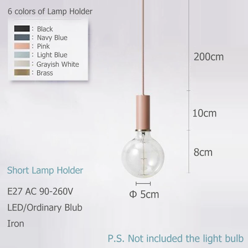 Short Lamp Holder Скандинавский чердак простые подвесные светильники E27 LED современный креативный подвесной светильник дизайн DIY для спальни гостиной кухни ресторана - Цвет корпуса: Short Lamp Holder